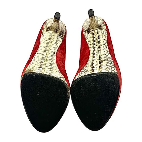 Michael Kors Red Suede 5” Platform Animal Print Soled Heels Size 8 Medium - Picture 7 of 11
